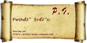 Pethő Irén névjegykártya